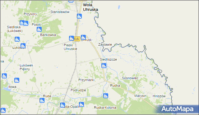 mapa Siedliszcze gmina Wola Uhruska, Siedliszcze gmina Wola Uhruska na mapie Targeo