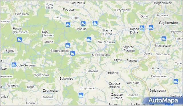 mapa Siekierczyna gmina Ciężkowice, Siekierczyna gmina Ciężkowice na mapie Targeo