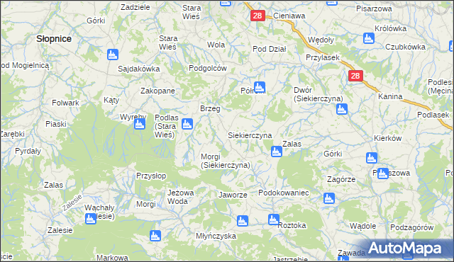 mapa Siekierczyna gmina Limanowa, Siekierczyna gmina Limanowa na mapie Targeo