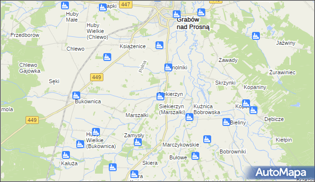 mapa Siekierzyn gmina Grabów nad Prosną, Siekierzyn gmina Grabów nad Prosną na mapie Targeo