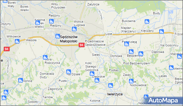 mapa Sielec gmina Iwierzyce, Sielec gmina Iwierzyce na mapie Targeo