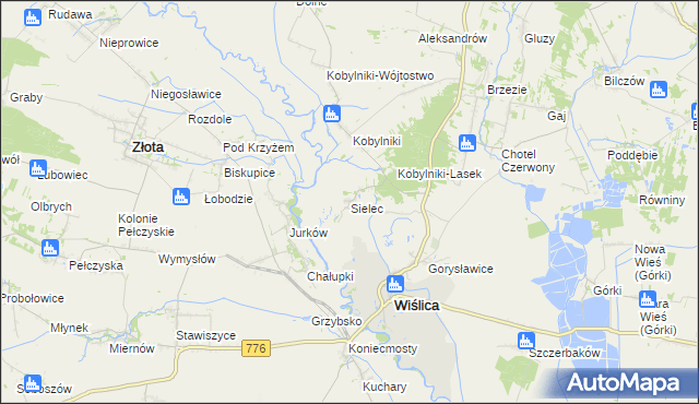 mapa Sielec gmina Wiślica, Sielec gmina Wiślica na mapie Targeo