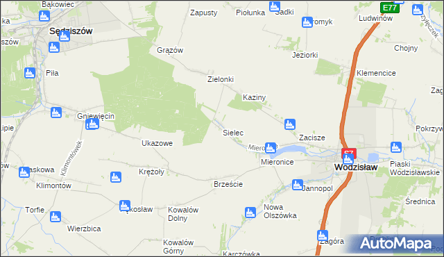 mapa Sielec gmina Wodzisław, Sielec gmina Wodzisław na mapie Targeo