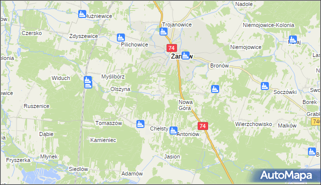 mapa Sielec gmina Żarnów, Sielec gmina Żarnów na mapie Targeo