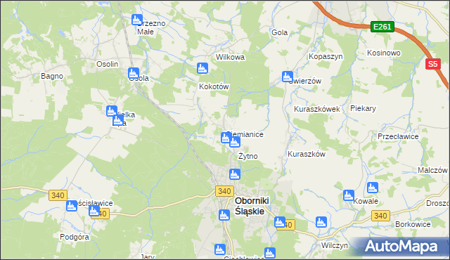 mapa Siemianice gmina Oborniki Śląskie, Siemianice gmina Oborniki Śląskie na mapie Targeo