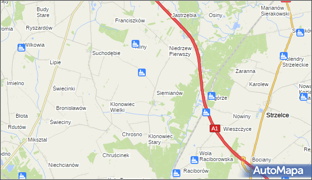 mapa Siemianów gmina Strzelce, Siemianów gmina Strzelce na mapie Targeo