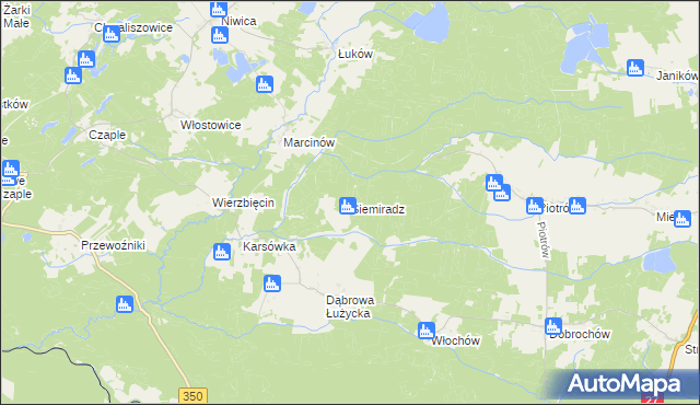 mapa Siemiradz gmina Trzebiel, Siemiradz gmina Trzebiel na mapie Targeo