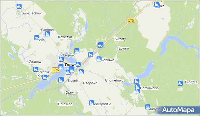 mapa Sieniawa gmina Drawno, Sieniawa gmina Drawno na mapie Targeo