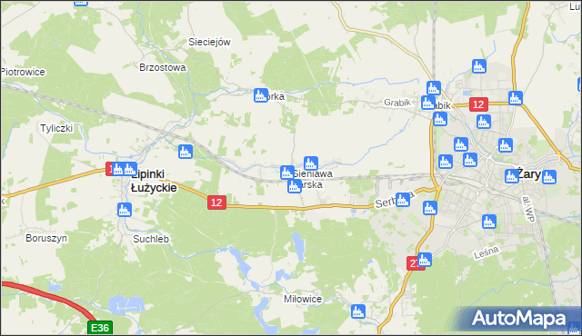 mapa Sieniawa Żarska, Sieniawa Żarska na mapie Targeo