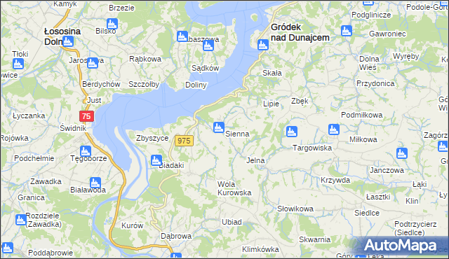 mapa Sienna gmina Gródek nad Dunajcem, Sienna gmina Gródek nad Dunajcem na mapie Targeo