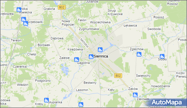 mapa Siennica powiat miński, Siennica powiat miński na mapie Targeo