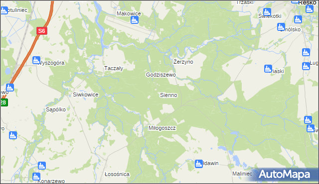 mapa Sienno gmina Resko, Sienno gmina Resko na mapie Targeo