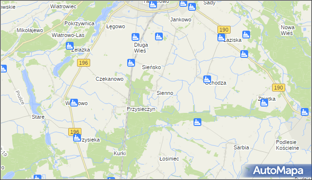 mapa Sienno gmina Wągrowiec, Sienno gmina Wągrowiec na mapie Targeo