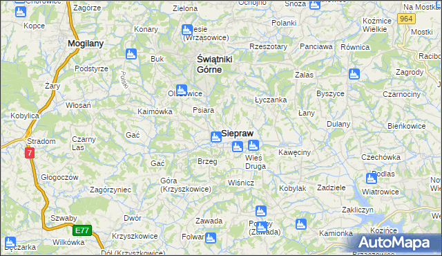 mapa Siepraw, Siepraw na mapie Targeo