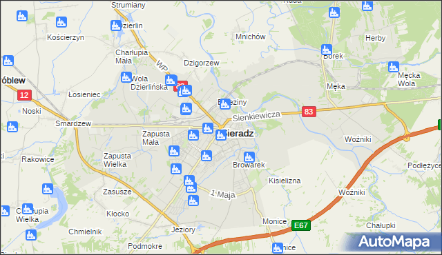 mapa Sieradz, Sieradz na mapie Targeo