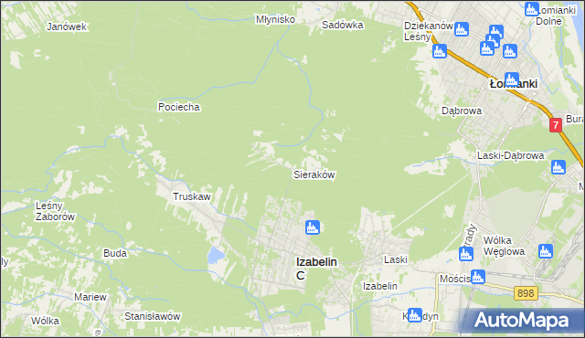 mapa Sieraków gmina Izabelin, Sieraków gmina Izabelin na mapie Targeo