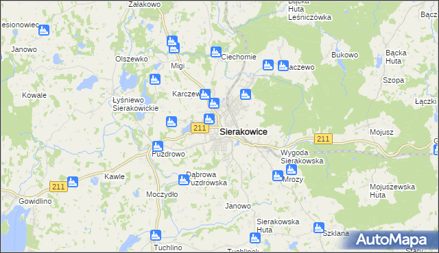 mapa Sierakowice powiat kartuski, Sierakowice powiat kartuski na mapie Targeo