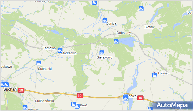 mapa Sierakowo gmina Dobrzany, Sierakowo gmina Dobrzany na mapie Targeo