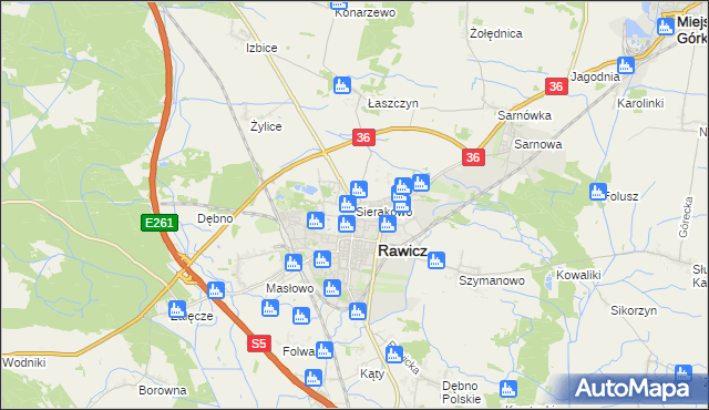 mapa Sierakowo gmina Rawicz, Sierakowo gmina Rawicz na mapie Targeo