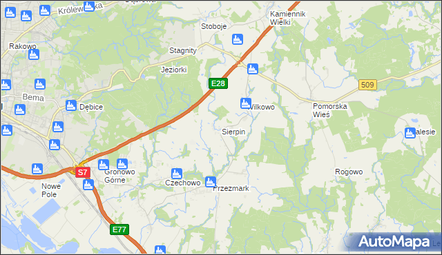 mapa Sierpin, Sierpin na mapie Targeo