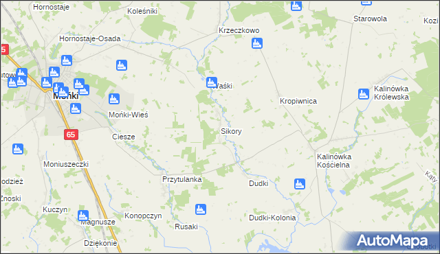 mapa Sikory gmina Mońki, Sikory gmina Mońki na mapie Targeo