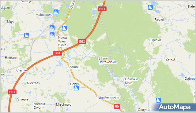 mapa Sikory Ostrokolskie, Sikory Ostrokolskie na mapie Targeo