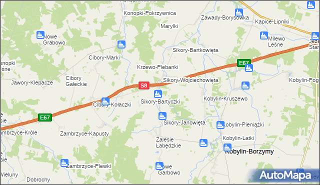 mapa Sikory-Pawłowięta, Sikory-Pawłowięta na mapie Targeo