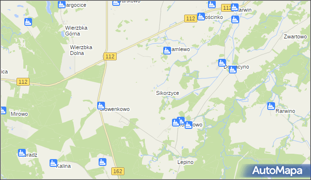 mapa Sikorzyce gmina Gościno, Sikorzyce gmina Gościno na mapie Targeo