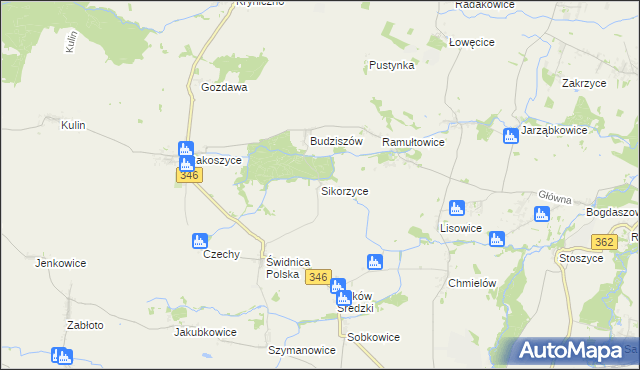 mapa Sikorzyce gmina Kostomłoty, Sikorzyce gmina Kostomłoty na mapie Targeo