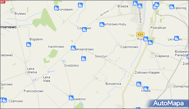mapa Sikorzyn gmina Gostyń, Sikorzyn gmina Gostyń na mapie Targeo