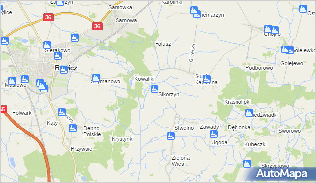 mapa Sikorzyn gmina Rawicz, Sikorzyn gmina Rawicz na mapie Targeo