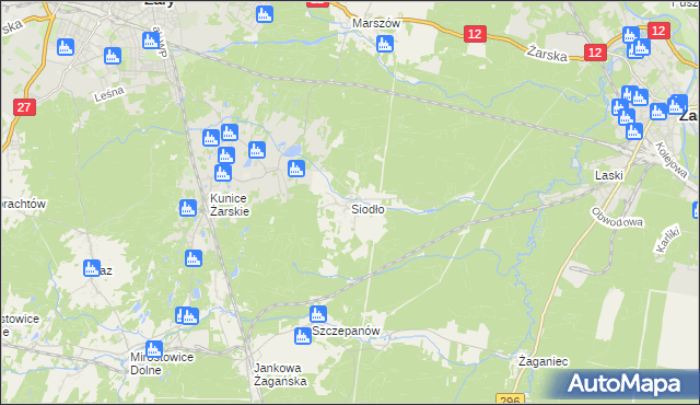 mapa Siodło gmina Żary, Siodło gmina Żary na mapie Targeo