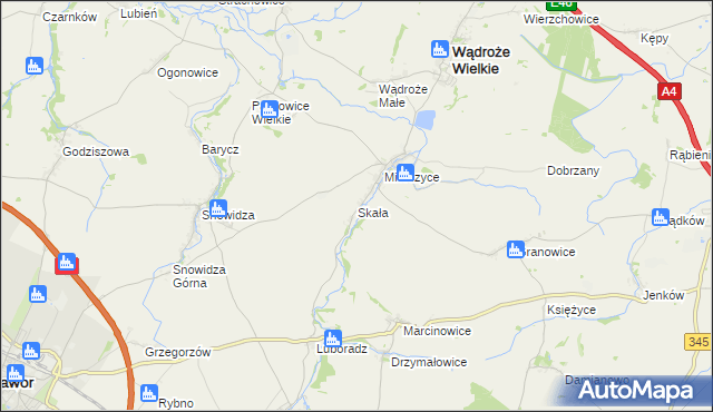 mapa Skała gmina Wądroże Wielkie, Skała gmina Wądroże Wielkie na mapie Targeo