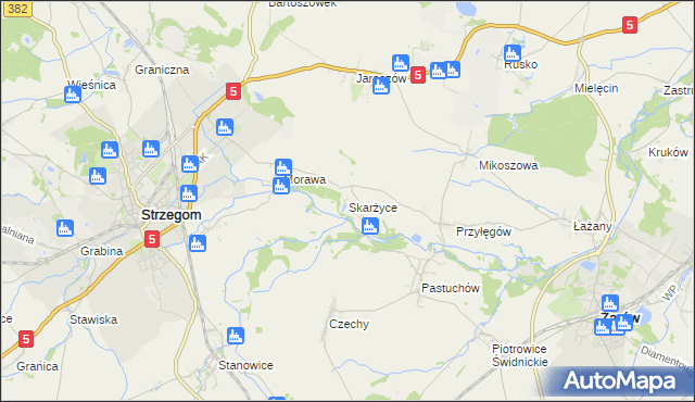 mapa Skarżyce gmina Strzegom, Skarżyce gmina Strzegom na mapie Targeo