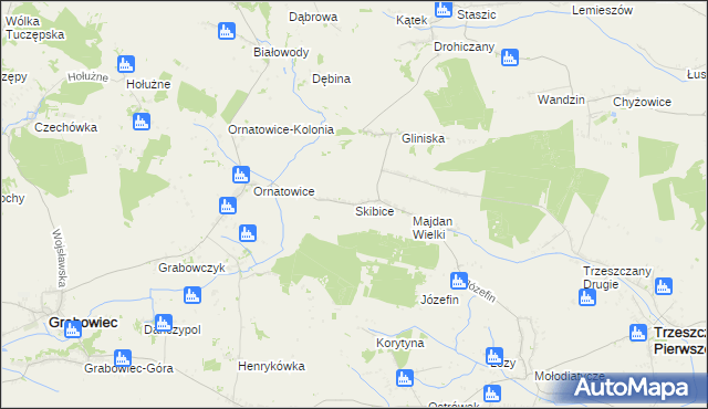 mapa Skibice gmina Grabowiec, Skibice gmina Grabowiec na mapie Targeo