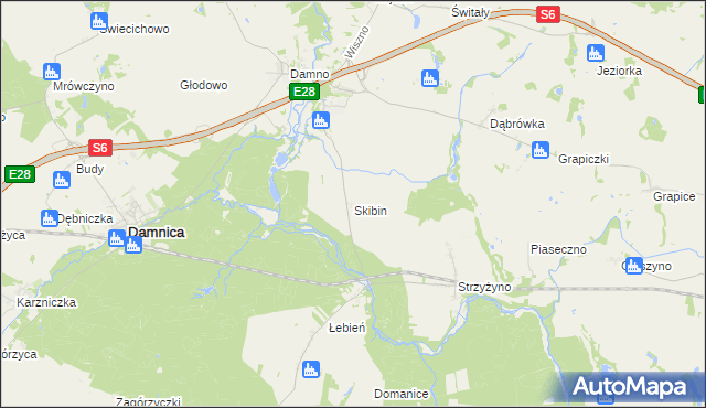 mapa Skibin gmina Damnica, Skibin gmina Damnica na mapie Targeo