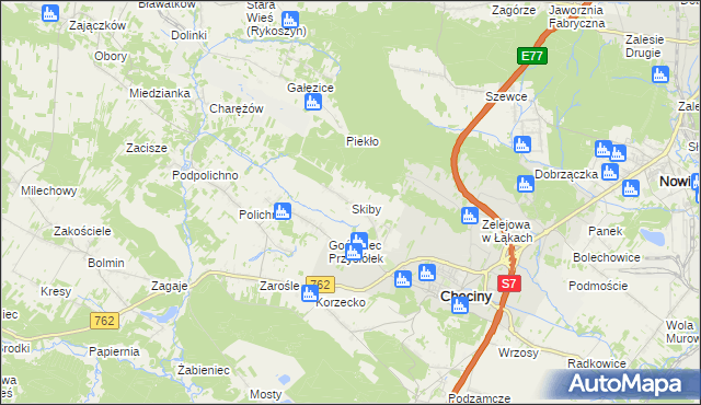 mapa Skiby gmina Chęciny, Skiby gmina Chęciny na mapie Targeo