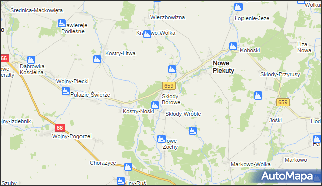 mapa Skłody Borowe, Skłody Borowe na mapie Targeo