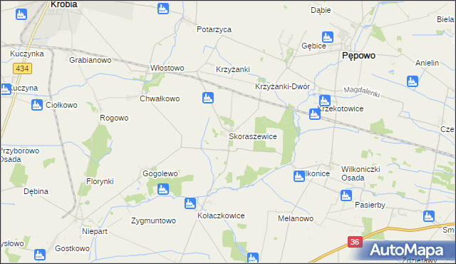 mapa Skoraszewice, Skoraszewice na mapie Targeo