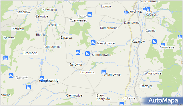 mapa Skoroszowice, Skoroszowice na mapie Targeo