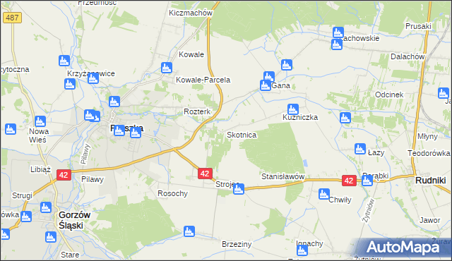 mapa Skotnica gmina Praszka, Skotnica gmina Praszka na mapie Targeo