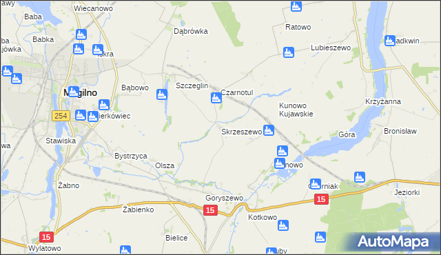 mapa Skrzeszewo gmina Mogilno, Skrzeszewo gmina Mogilno na mapie Targeo