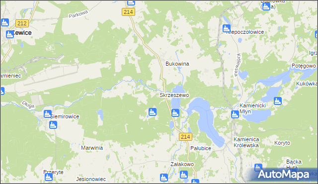 mapa Skrzeszewo gmina Sierakowice, Skrzeszewo gmina Sierakowice na mapie Targeo