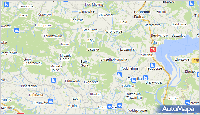 mapa Skrzętla-Rojówka, Skrzętla-Rojówka na mapie Targeo