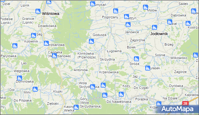 mapa Skrzydlna, Skrzydlna na mapie Targeo