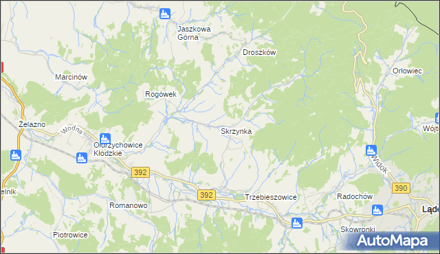 mapa Skrzynka gmina Lądek-Zdrój, Skrzynka gmina Lądek-Zdrój na mapie Targeo