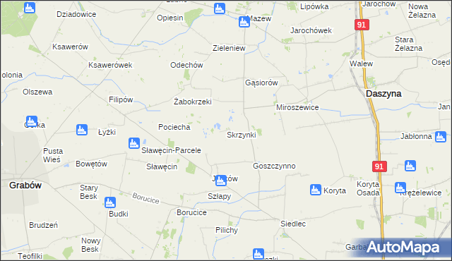 mapa Skrzynki gmina Daszyna, Skrzynki gmina Daszyna na mapie Targeo