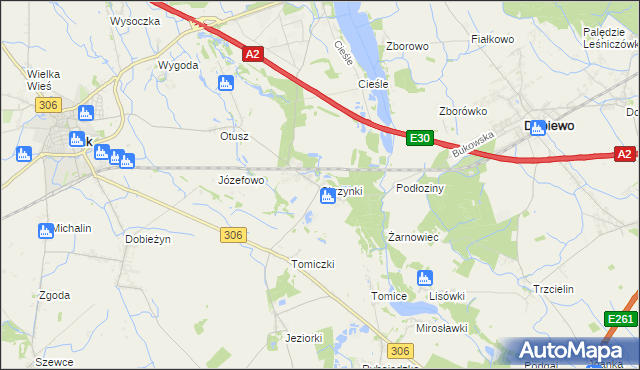 mapa Skrzynki gmina Stęszew, Skrzynki gmina Stęszew na mapie Targeo