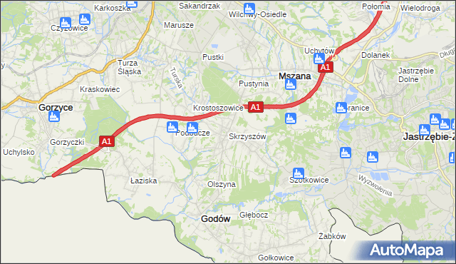 mapa Skrzyszów gmina Godów, Skrzyszów gmina Godów na mapie Targeo