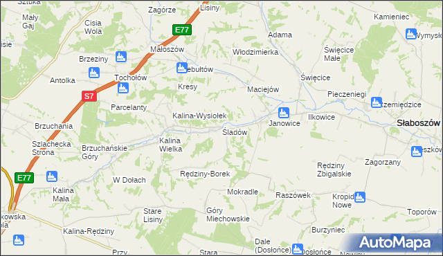 mapa Śladów gmina Słaboszów, Śladów gmina Słaboszów na mapie Targeo